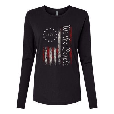 Vintage Old American Flag Patriotic 1776 We The People USA Womens Cotton Relaxed Long Sleeve T-Shirt