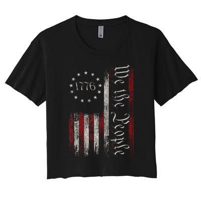 Vintage Old American Flag Patriotic 1776 We The People USA Women's Crop Top Tee