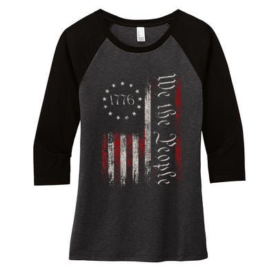 Vintage Old American Flag Patriotic 1776 We The People USA Women's Tri-Blend 3/4-Sleeve Raglan Shirt