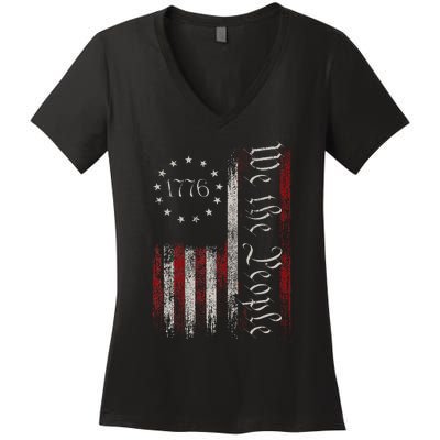 Vintage Old American Flag Patriotic 1776 We The People USA Women's V-Neck T-Shirt