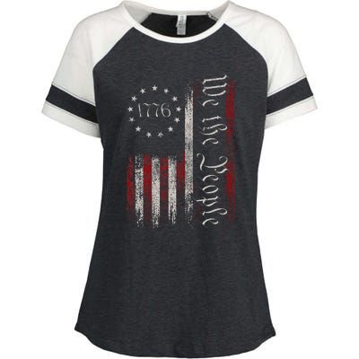 Vintage Old American Flag Patriotic 1776 We The People USA Enza Ladies Jersey Colorblock Tee