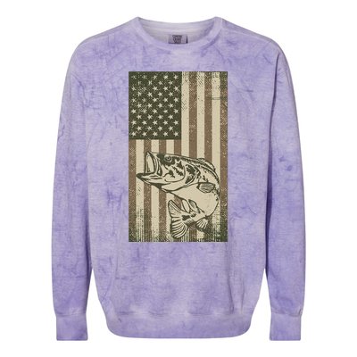 Vintage Outdoor Big Bass Fish Camouflage USA Fisherman Flag Colorblast Crewneck Sweatshirt