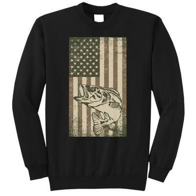 Vintage Outdoor Big Bass Fish Camouflage USA Fisherman Flag Sweatshirt