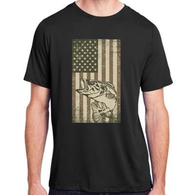 Vintage Outdoor Big Bass Fish Camouflage USA Fisherman Flag Adult ChromaSoft Performance T-Shirt