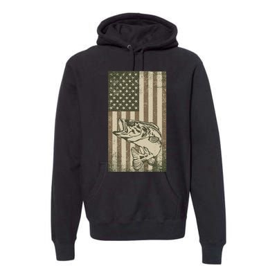 Vintage Outdoor Big Bass Fish Camouflage USA Fisherman Flag Premium Hoodie