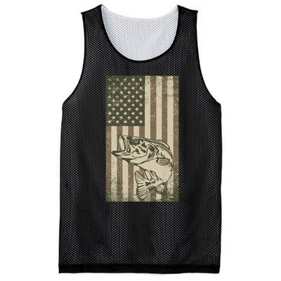 Vintage Outdoor Big Bass Fish Camouflage USA Fisherman Flag Mesh Reversible Basketball Jersey Tank