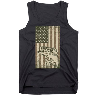 Vintage Outdoor Big Bass Fish Camouflage USA Fisherman Flag Tank Top