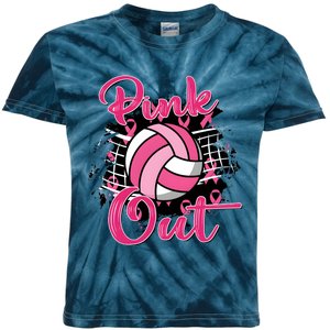 Volleyball Out Breast Cancer Awareness Kids Tie-Dye T-Shirt