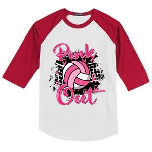 Volleyball Out Breast Cancer Awareness Kids Colorblock Raglan Jersey