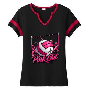 Volleyball Out Breast Cancer Awareness Ribbon Ladies Halftime Notch Neck Tee