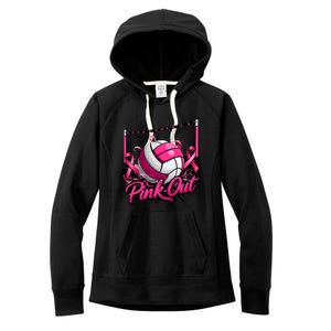 Volleyball Out Breast Cancer Awareness Ribbon Women's Fleece Hoodie