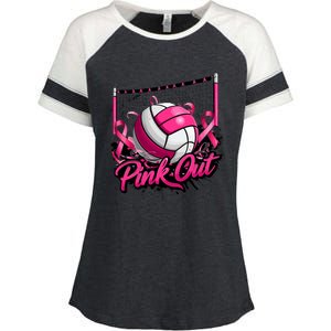 Volleyball Out Breast Cancer Awareness Ribbon Enza Ladies Jersey Colorblock Tee