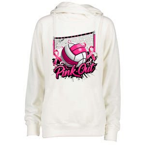 Volleyball Out Breast Cancer Awareness Ribbon Womens Funnel Neck Pullover Hood