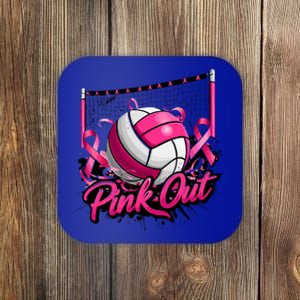 Volleyball Out Breast Cancer Awareness Ribbon Coaster