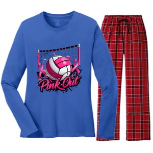 Volleyball Out Breast Cancer Awareness Ribbon Women's Long Sleeve Flannel Pajama Set 