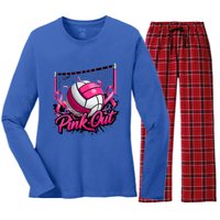 Volleyball Out Breast Cancer Awareness Ribbon Women's Long Sleeve Flannel Pajama Set 