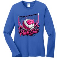 Volleyball Out Breast Cancer Awareness Ribbon Ladies Long Sleeve Shirt