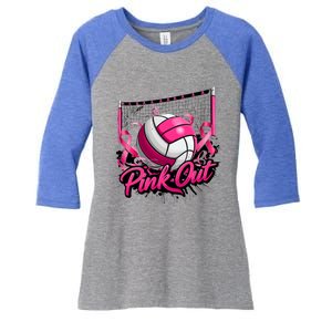 Volleyball Out Breast Cancer Awareness Ribbon Women's Tri-Blend 3/4-Sleeve Raglan Shirt