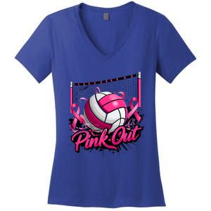 Volleyball Out Breast Cancer Awareness Ribbon Women's V-Neck T-Shirt