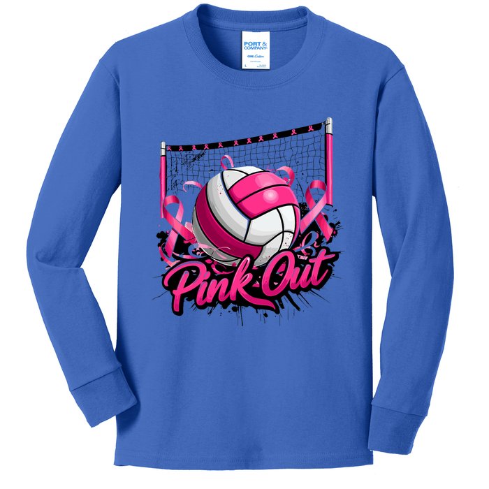 Volleyball Out Breast Cancer Awareness Ribbon Kids Long Sleeve Shirt