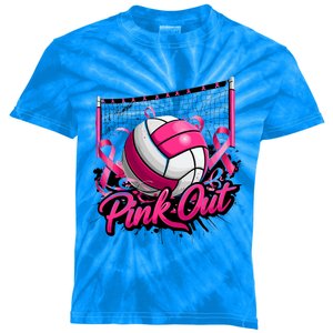 Volleyball Out Breast Cancer Awareness Ribbon Kids Tie-Dye T-Shirt