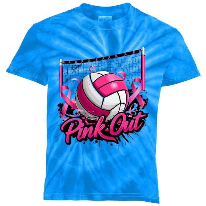 Volleyball Out Breast Cancer Awareness Ribbon Kids Tie-Dye T-Shirt