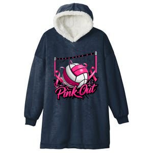 Volleyball Out Breast Cancer Awareness Ribbon Hooded Wearable Blanket