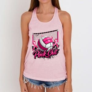 Volleyball Out Breast Cancer Awareness Ribbon Women's Knotted Racerback Tank