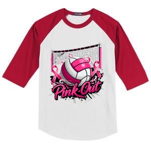 Volleyball Out Breast Cancer Awareness Ribbon Kids Colorblock Raglan Jersey