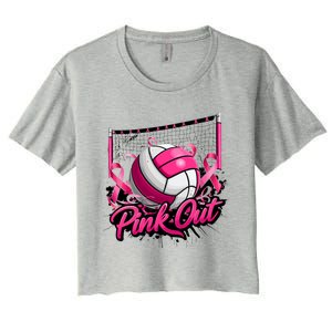 Volleyball Out Breast Cancer Awareness Ribbon Women's Crop Top Tee