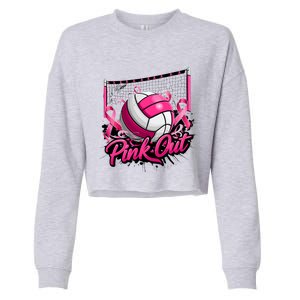 Volleyball Out Breast Cancer Awareness Ribbon Cropped Pullover Crew