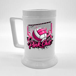 Volleyball Out Breast Cancer Awareness Ribbon Beer Stein