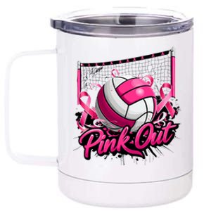 Volleyball Out Breast Cancer Awareness Ribbon 12 oz Stainless Steel Tumbler Cup