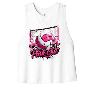 Volleyball Out Breast Cancer Awareness Ribbon Women's Racerback Cropped Tank