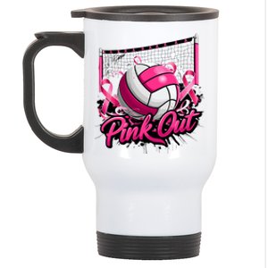 Volleyball Out Breast Cancer Awareness Ribbon Stainless Steel Travel Mug