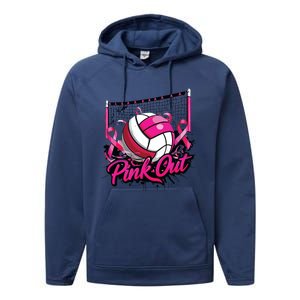 Volleyball Out Breast Cancer Awareness Ribbon Performance Fleece Hoodie