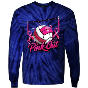 Volleyball Out Breast Cancer Awareness Ribbon Tie-Dye Long Sleeve Shirt