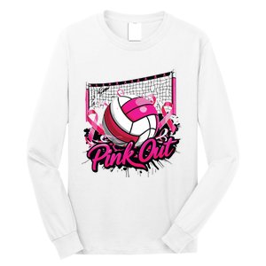 Volleyball Out Breast Cancer Awareness Ribbon Long Sleeve Shirt