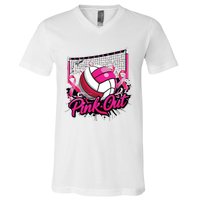 Volleyball Out Breast Cancer Awareness Ribbon V-Neck T-Shirt