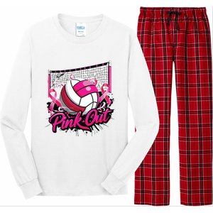 Volleyball Out Breast Cancer Awareness Ribbon Long Sleeve Pajama Set