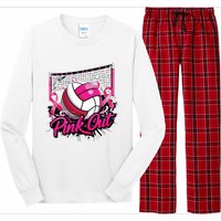 Volleyball Out Breast Cancer Awareness Ribbon Long Sleeve Pajama Set