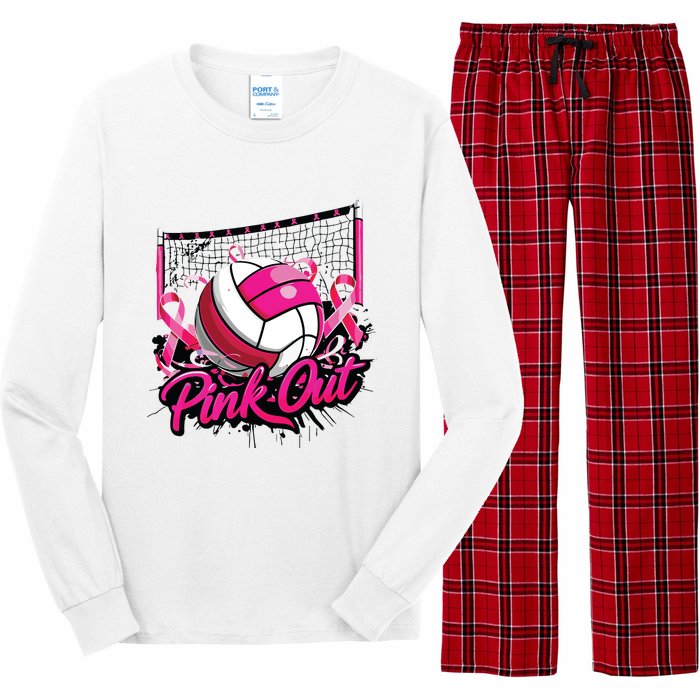 Volleyball Out Breast Cancer Awareness Ribbon Long Sleeve Pajama Set