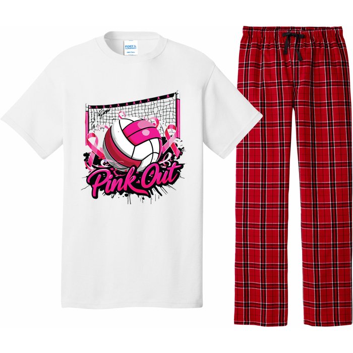 Volleyball Out Breast Cancer Awareness Ribbon Pajama Set