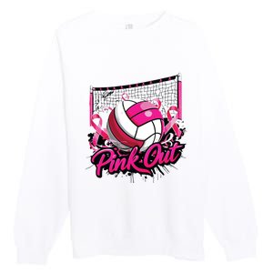 Volleyball Out Breast Cancer Awareness Ribbon Premium Crewneck Sweatshirt