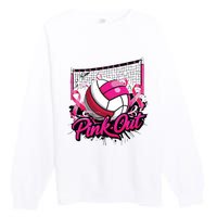 Volleyball Out Breast Cancer Awareness Ribbon Premium Crewneck Sweatshirt