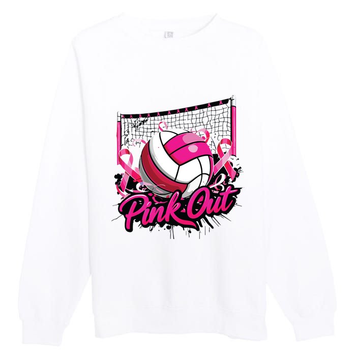 Volleyball Out Breast Cancer Awareness Ribbon Premium Crewneck Sweatshirt