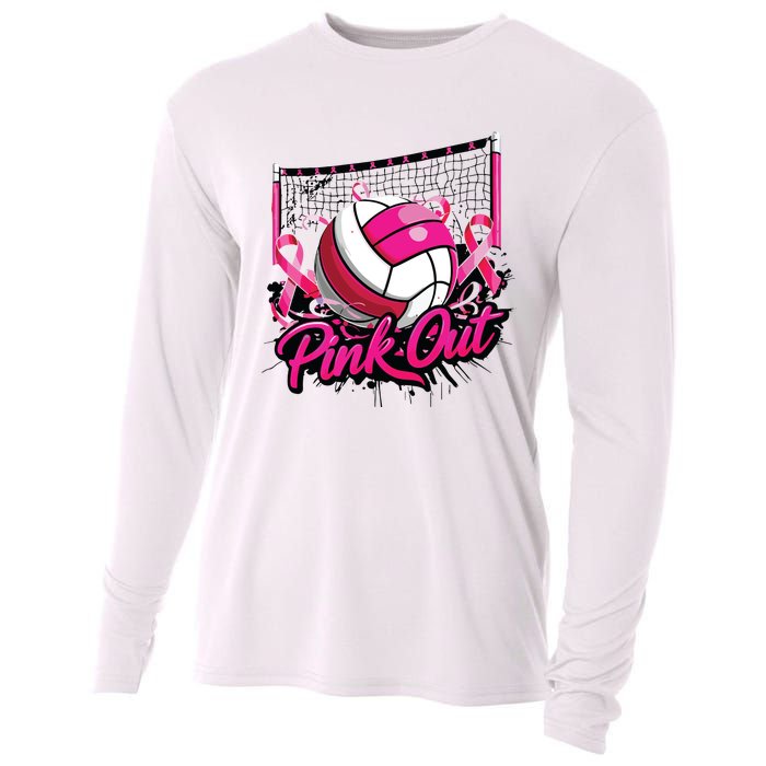 Volleyball Out Breast Cancer Awareness Ribbon Cooling Performance Long Sleeve Crew