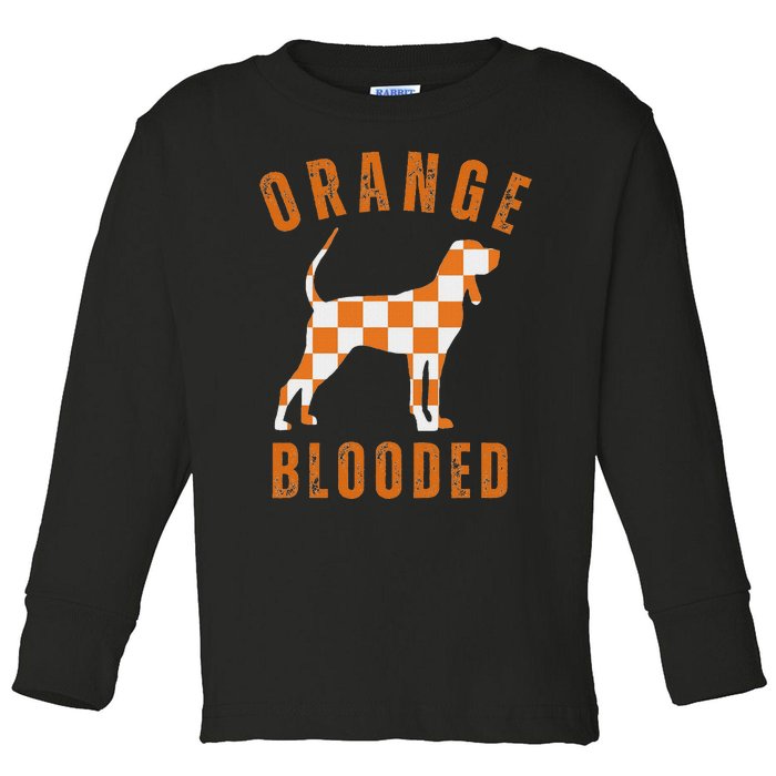 Vintage Orange Blooded Tennessee Dog Lover Tn Outfit Toddler Long Sleeve Shirt