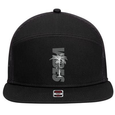 Vibes Of Course Summer Palm Tree Vintage 7 Panel Mesh Trucker Snapback Hat