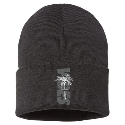 Vibes Of Course Summer Palm Tree Vintage Sustainable Knit Beanie